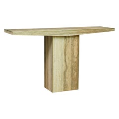 MidCentury Squared Travertine and Brass Console Table, 2020