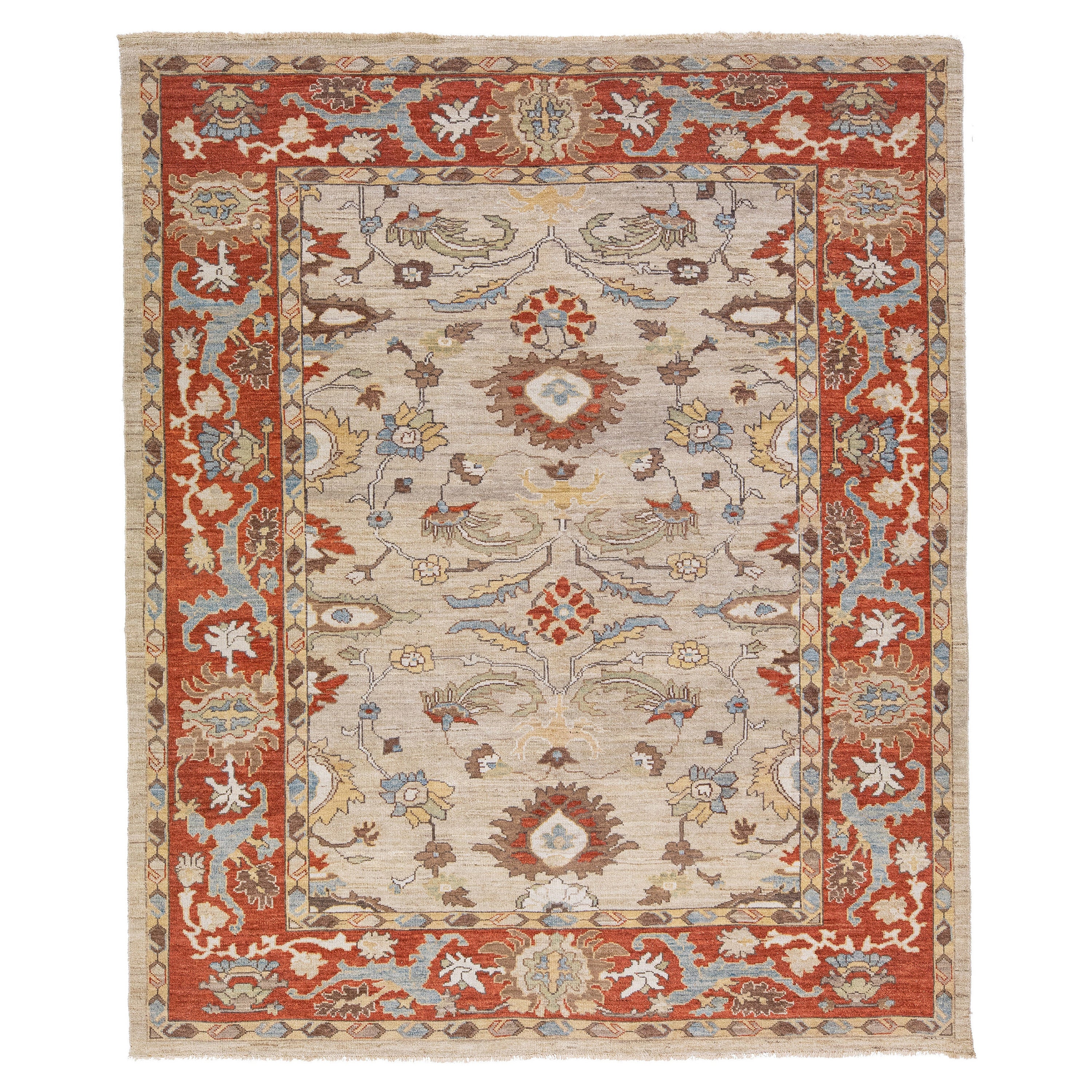Modern Sultanabad Brown & Rust Handmade Wool Rug with Floral Pattern For Sale