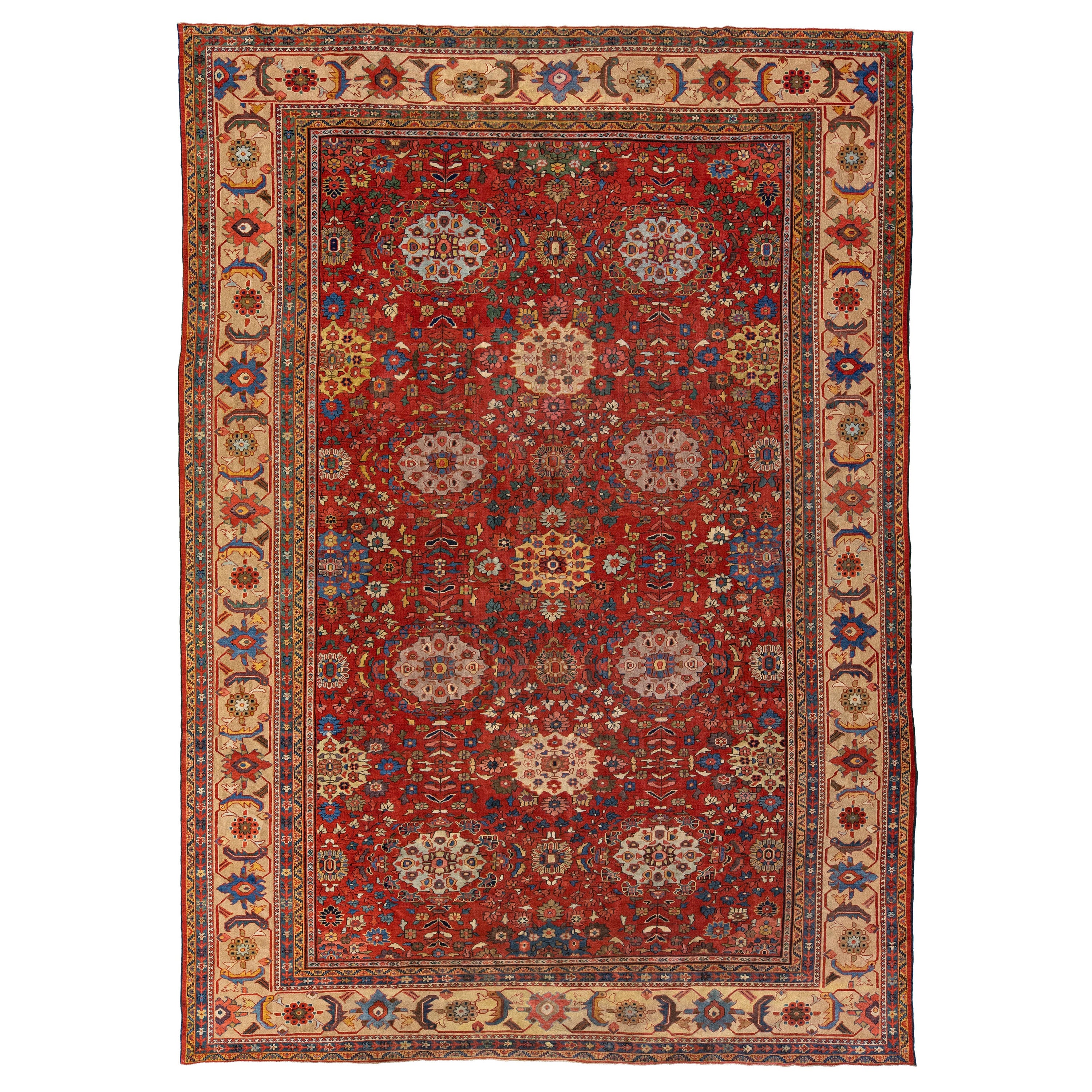 Roter antiker handgefertigter Sultanabad-Teppich aus persischer Wolle mit Allover-Motiv