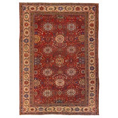 Red Vintage Sultanabad Handmade Persian Wool Rug with Allover Motif