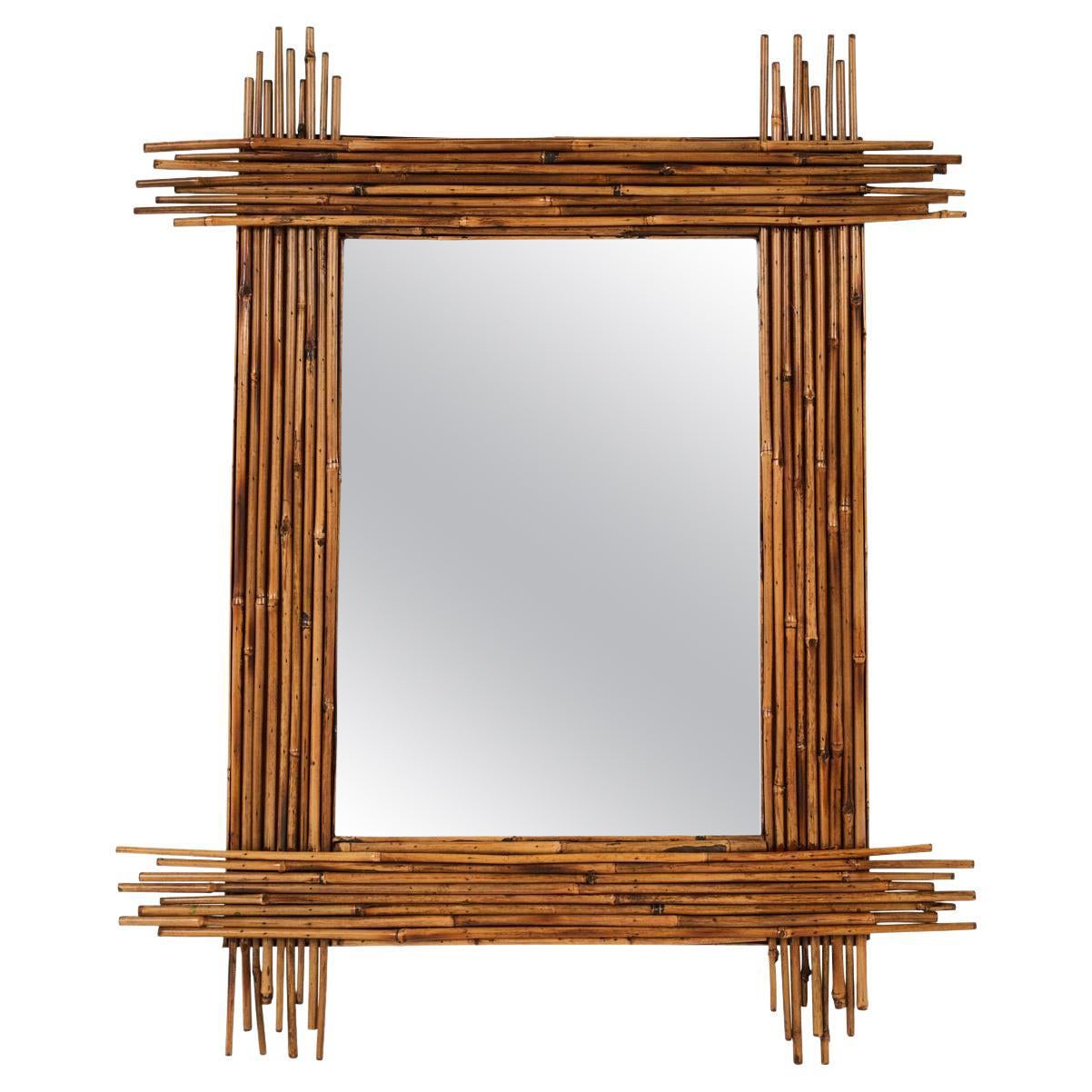 1960s Vintage Bamboo Mirror, South of France For Sale