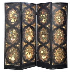 17th Century Dutch Four Panel Chinoiserie Decorated Leather Screen