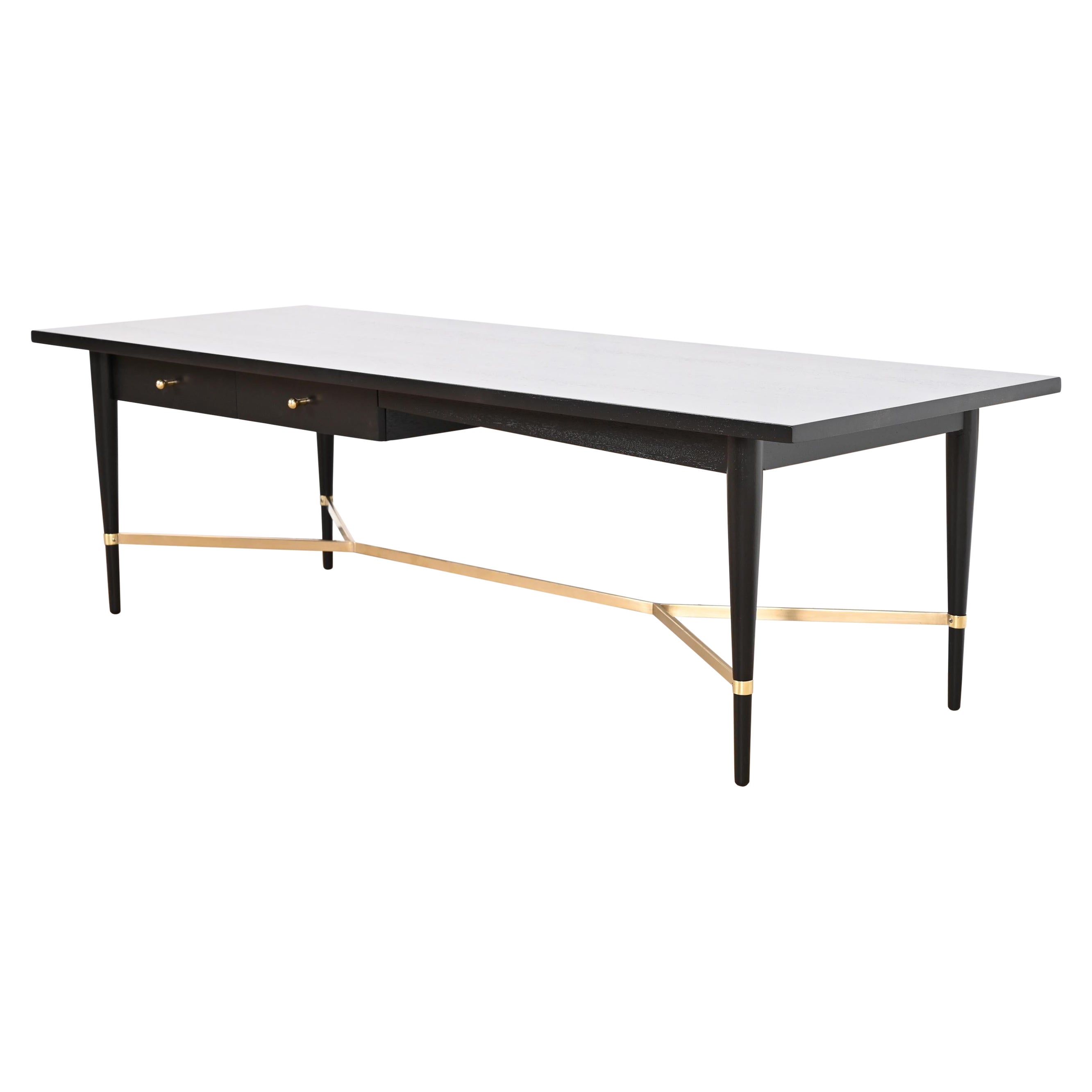 Paul McCobb Connoisseur Collection Black Lacquer and Brass Coffee Table, 1950s