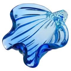 Barbini Murano Sommerso Cobalt Blue Italian Art Glass Seashell Sculptural Bowl