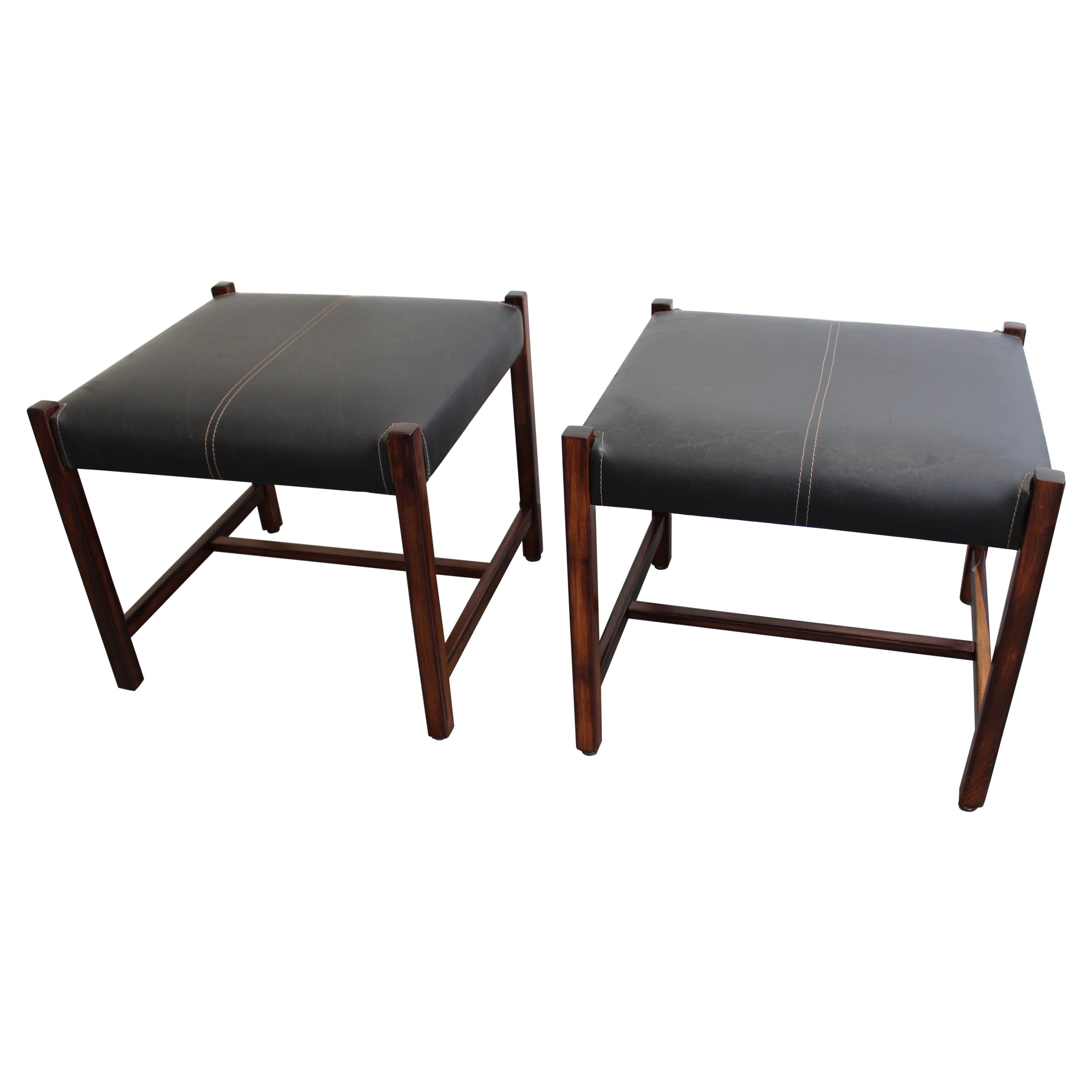 Pair of Brazilian Wooden Stools For Sale