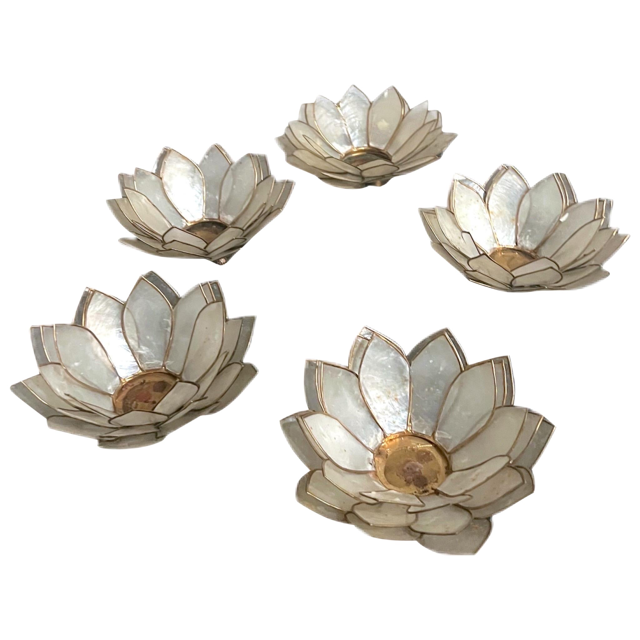 1970’s Capiz Shell Lotus Form Candle Holders, a Set of 5