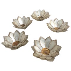 Vintage 1970’s Capiz Shell Lotus Form Candle Holders, a Set of 5
