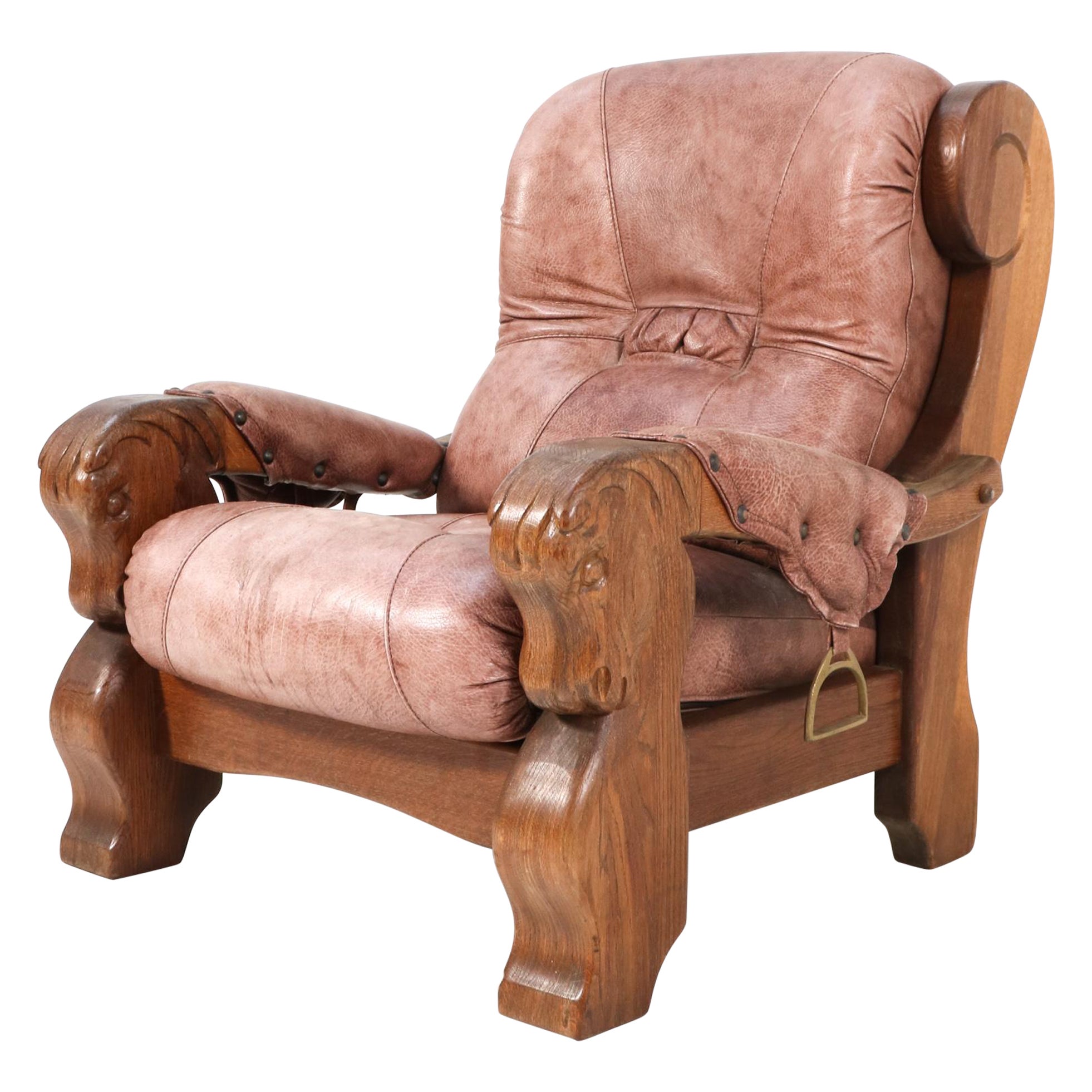 Oak Brutalist Lounge Chair, 1980s