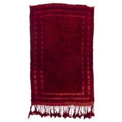 3.4x5.5 Ft Minimalist Vintage Hand-Knotted Tulu Rug in Solid Burgundy Red Color