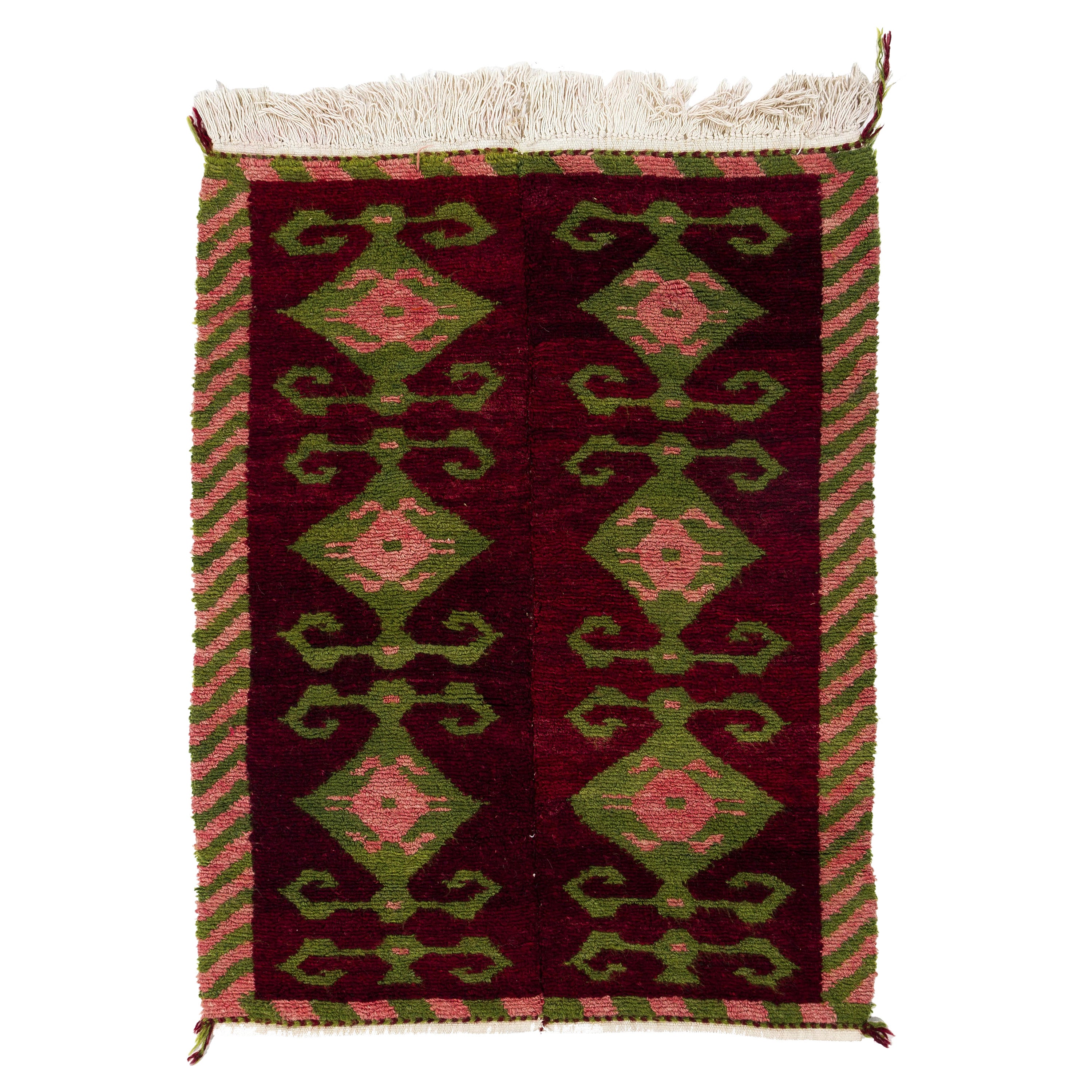 3.6x5 Ft Vintage One-of-a-Kind Hand-Knotted Tulu Wool Rug with Ram’s Horn Design For Sale