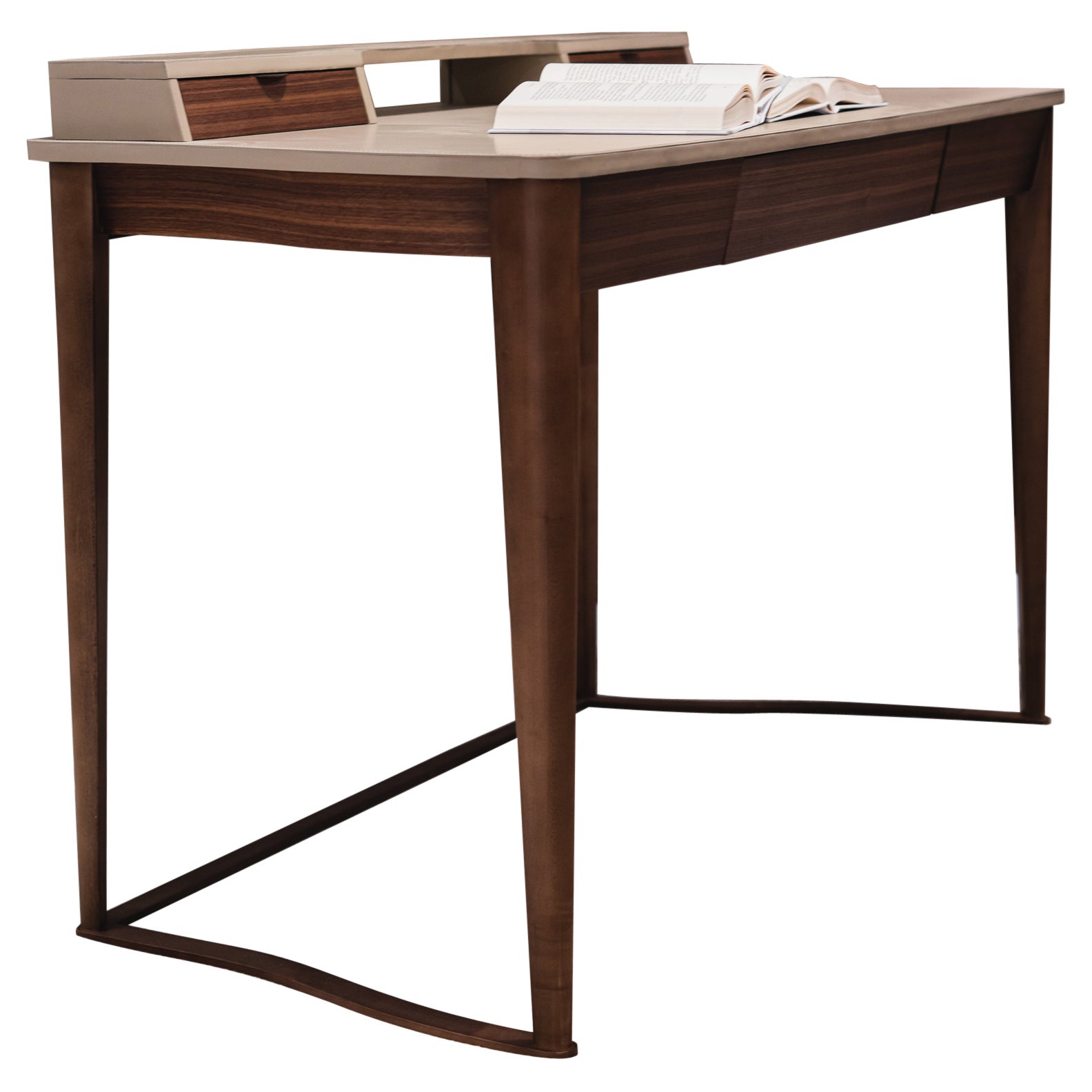 Modern by Giuseppe Carpanelli Pegaso Writing Desk Walnut Wood with Leather For Sale