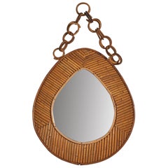 Italian Designer, Wall Mirror, Rattan, Mirror Glass, Italy, c. 1950s