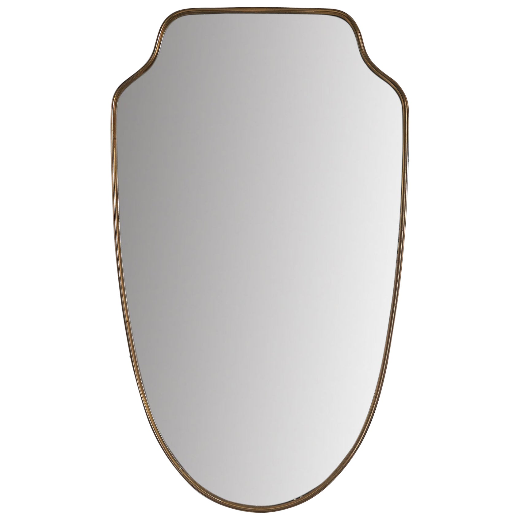 Italian Designer, Wall Mirror, Brass, Mirror Glass, Italy, c. 1950s