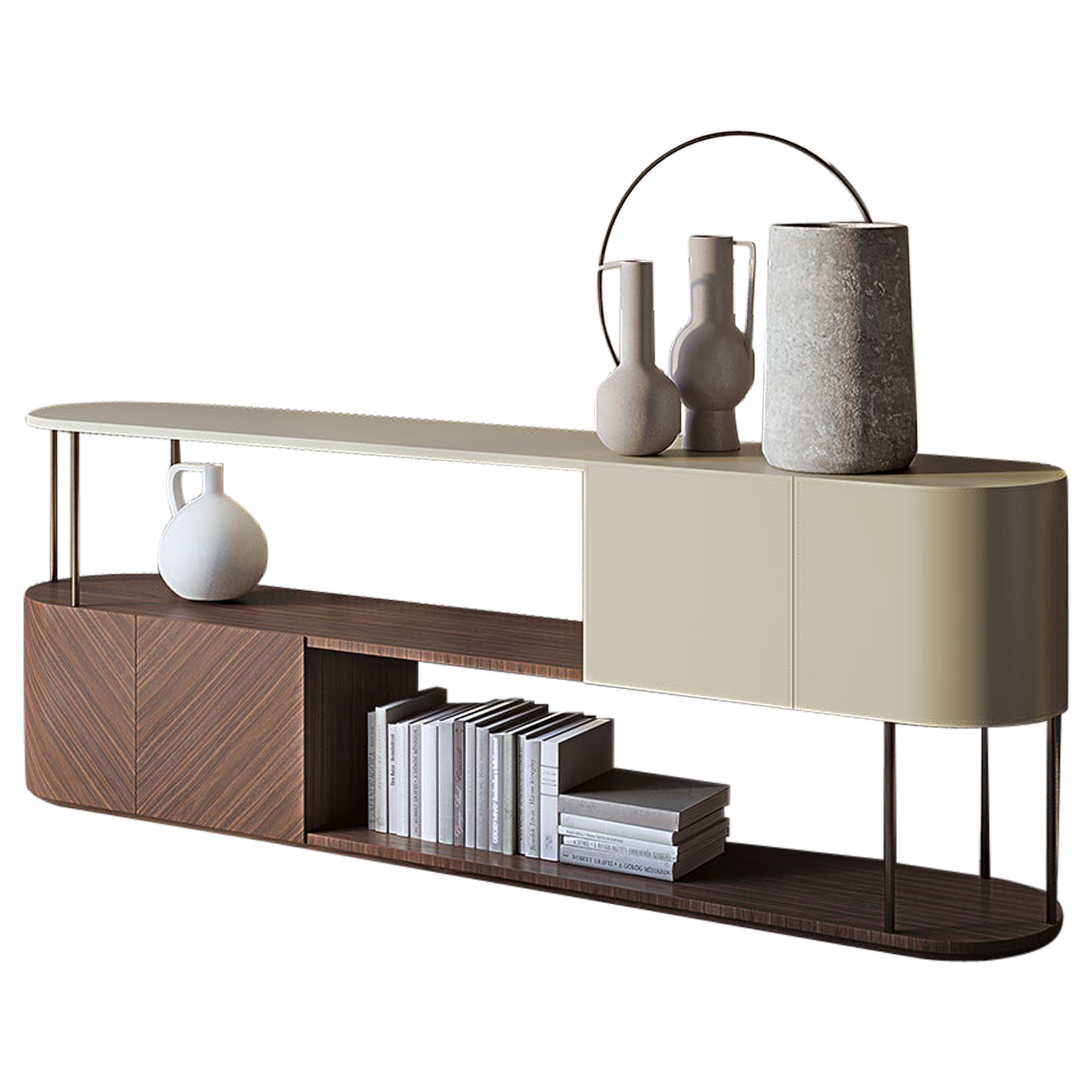 Modern by Giuseppe Carpanelli Gae "Short" Bookcase with Leather Top For Sale