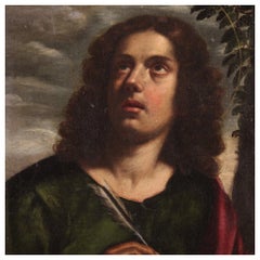 17th Century Oil on Canvas Italian Antique Painting Saint John the Evangelist