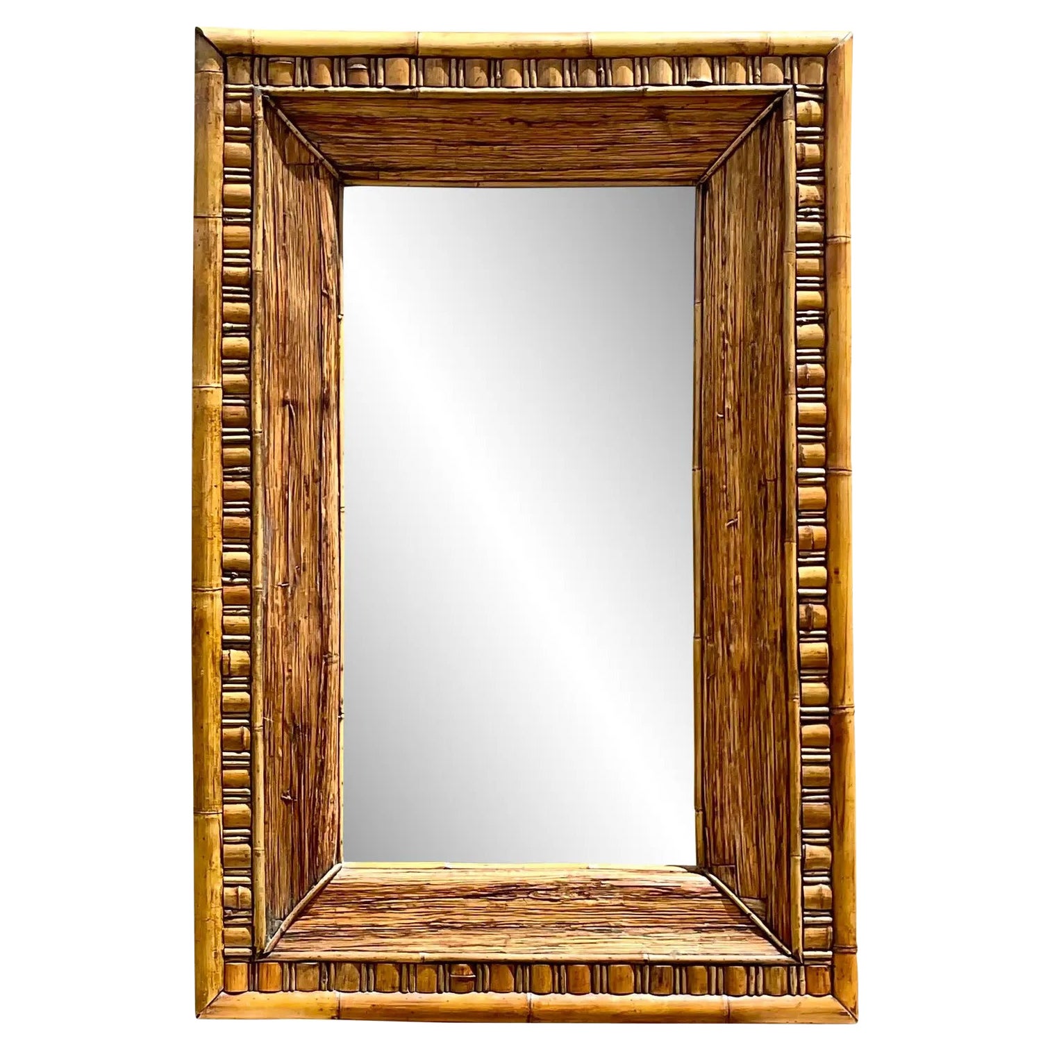 Vintage Coastal 5 Strand Rattan Mirror at 1stDibs