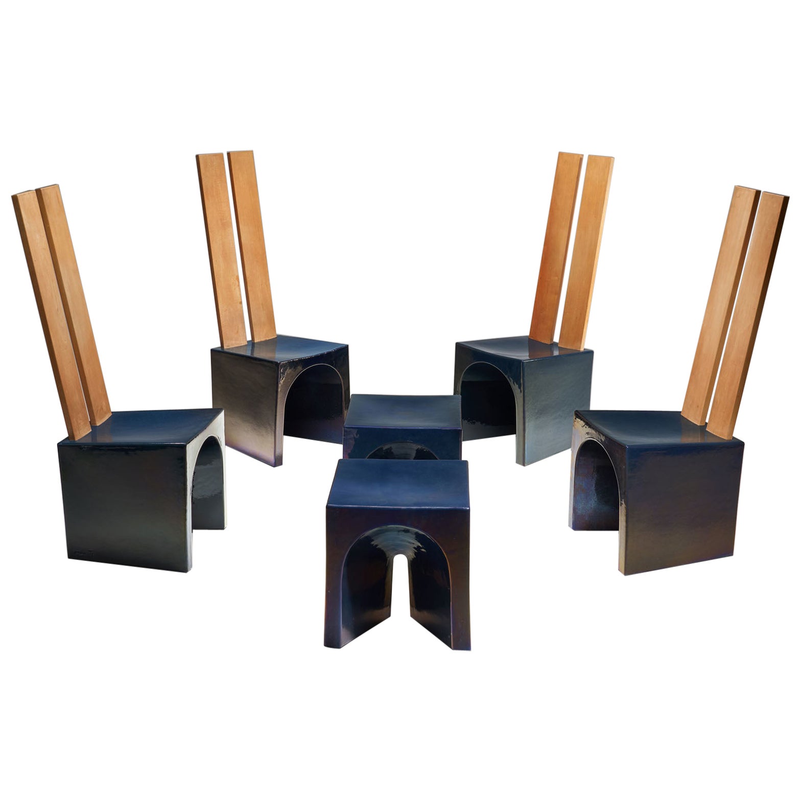Tom Bruinsma Glasierte Stühle und Tische, Niederlande, ca. 1980er Jahre im Angebot