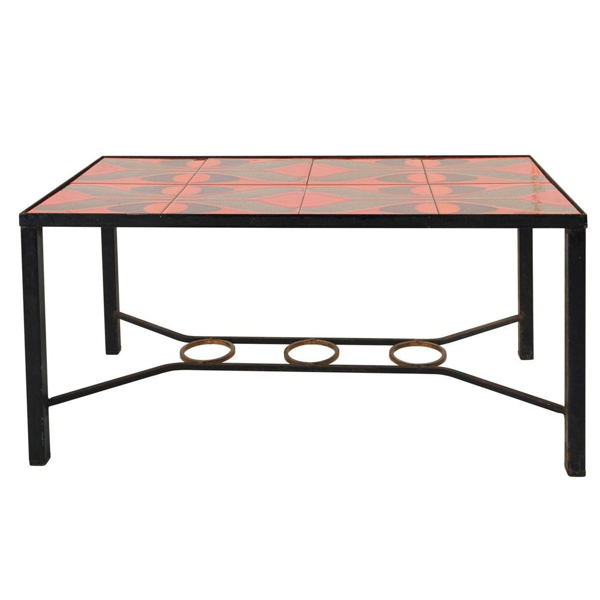 1960s Vallauris Iron Coffee Table with Red Tile Top, France