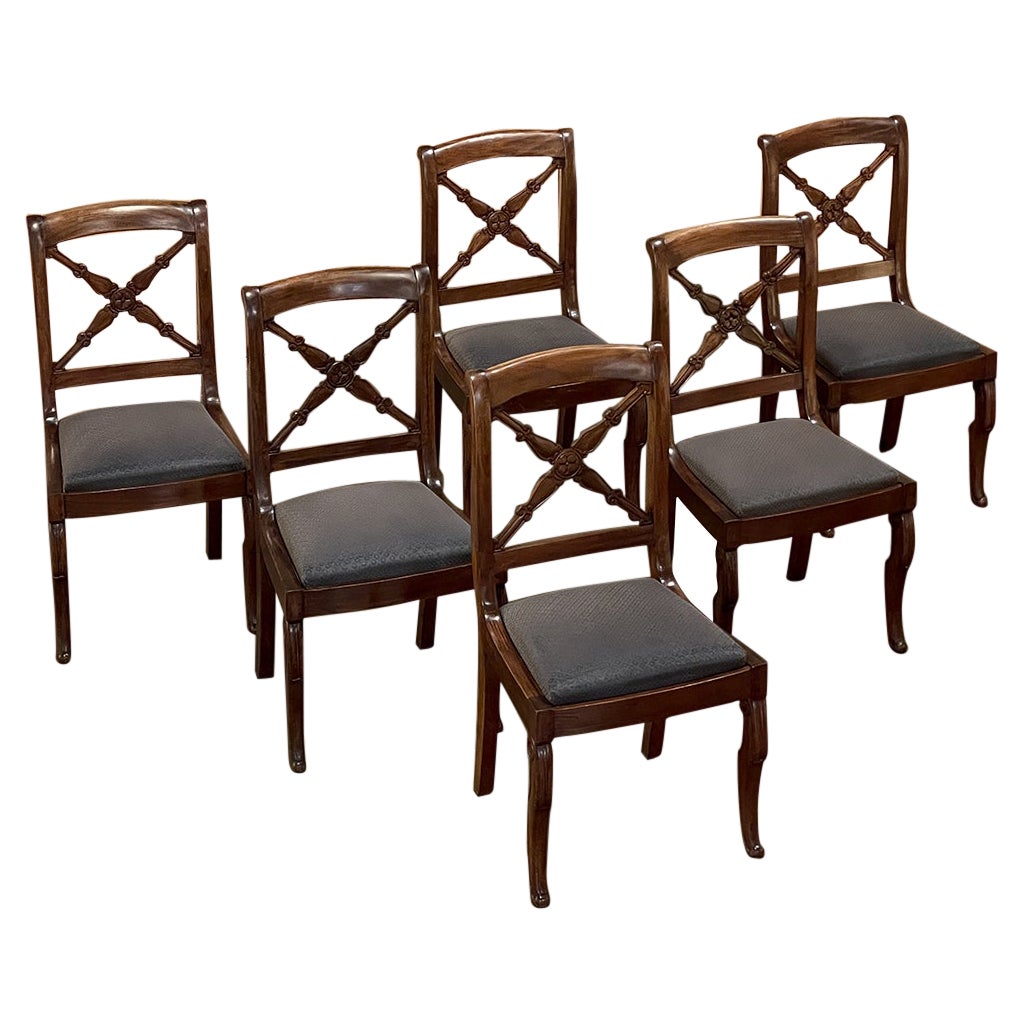 Set of Six 19th Century French Charles X Walnut Dining Chairs For Sale