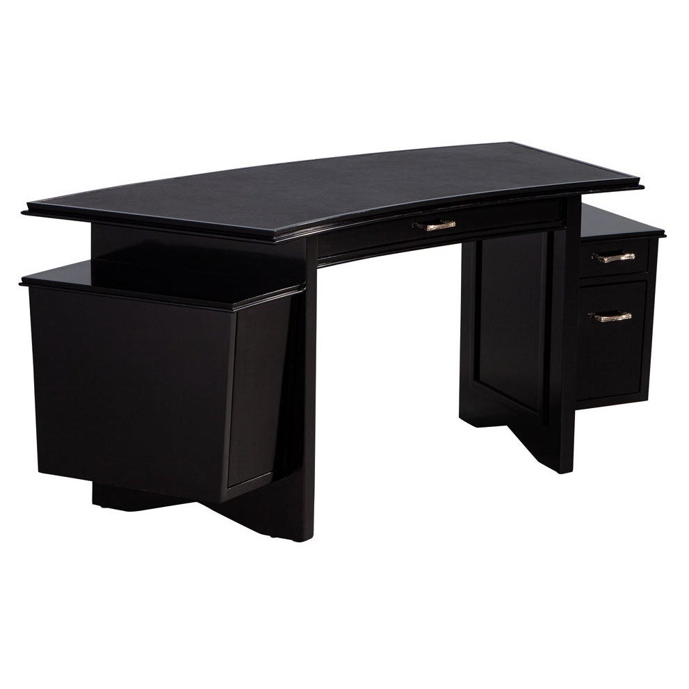 Modern Curved Black Leather Writing Desk by Nancy Corzine Fusion Desk For Sale