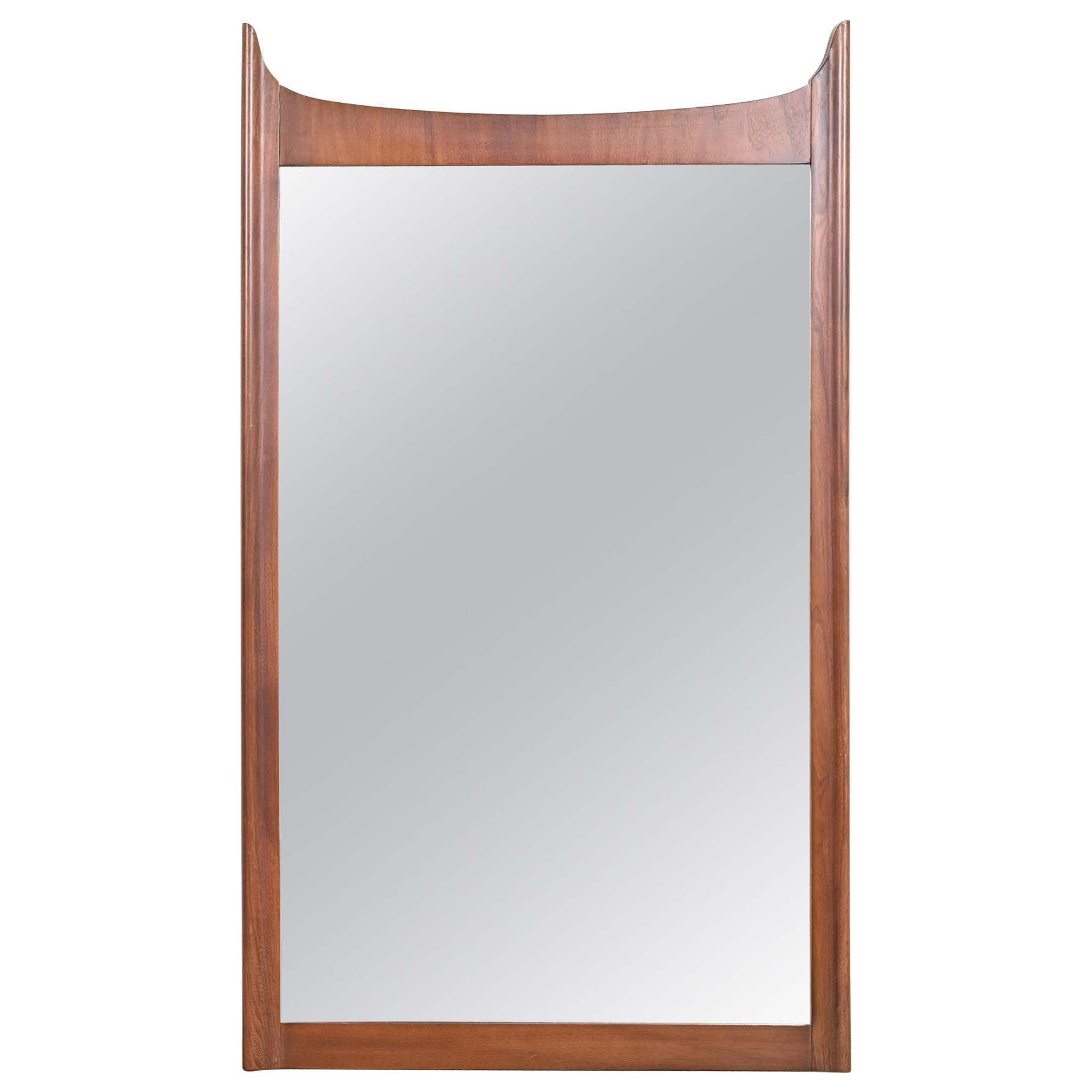 Broyhill Brasilia Style Mid-Century Modern Sculpted Walnut Framed Wall Mirror For Sale