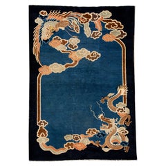 Late 19th Century Antique Chinese Peking Blue Dragon Motif Wool Rug
