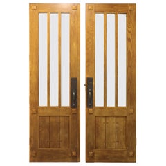 Retro Solid Oak Craftsman Style Double Entry Doors w/ Hardware