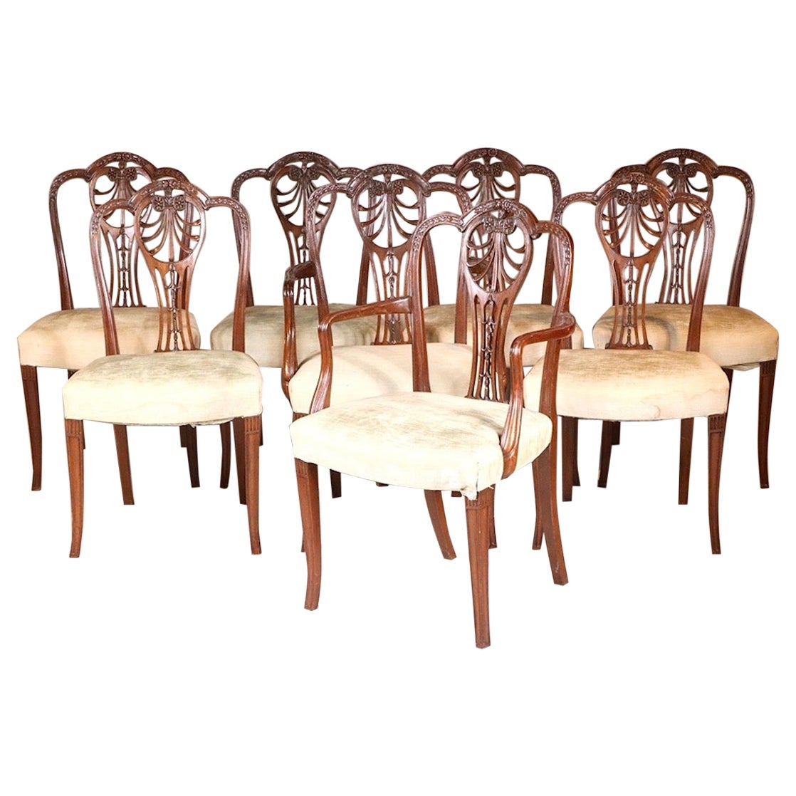 Set of Eight English Mahogany George III Hepplewhite Dining Chairs