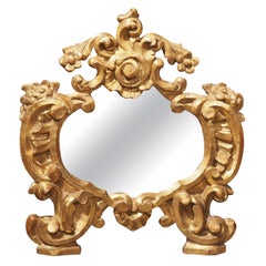 Small 18th Century Giltwood Cartouche Mirror from Italy