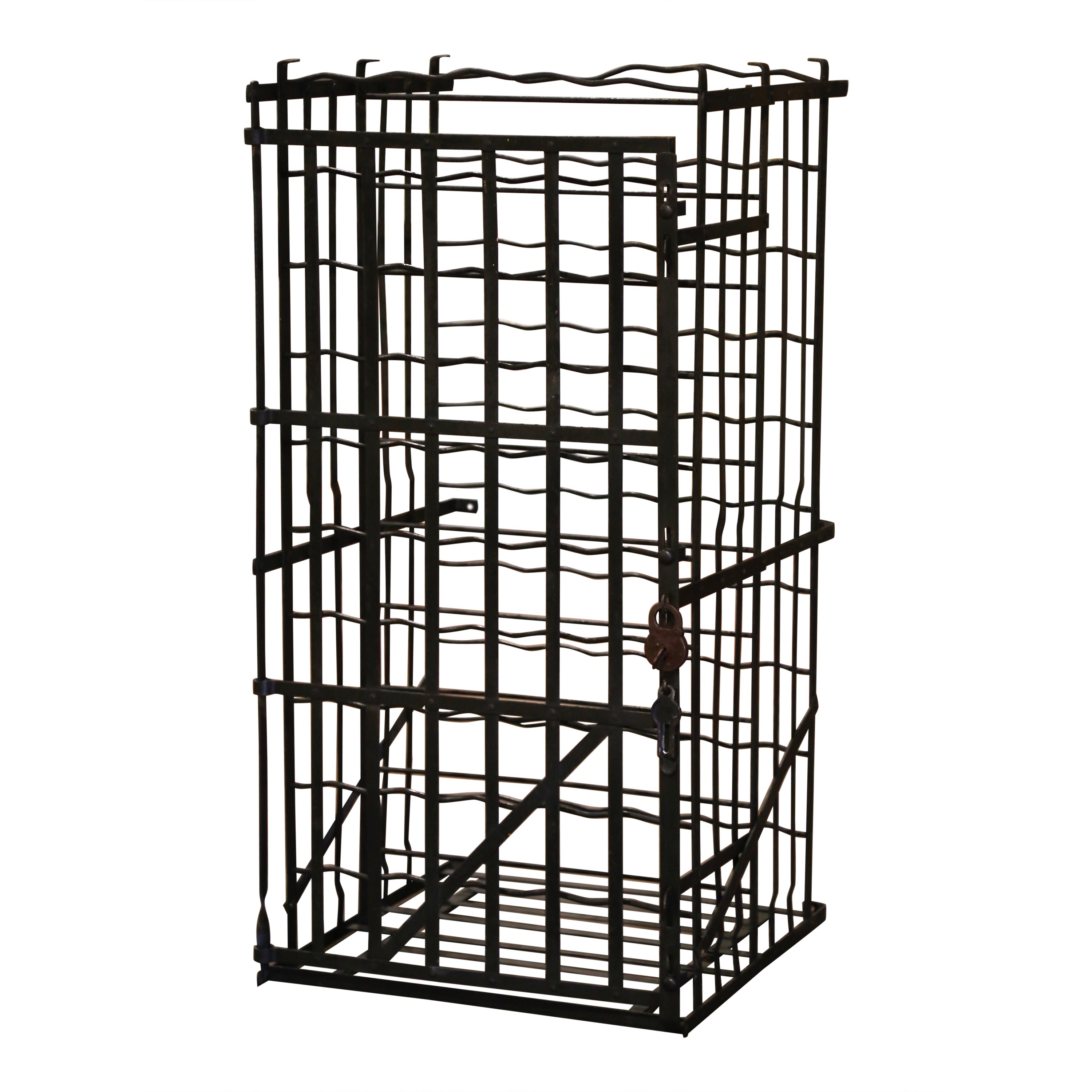 19th Century French Iron Seventy Two-Bottle Wine Cellar Rack Cage from Burgundy For Sale