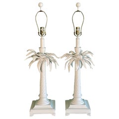 Sculptural Palm Tree Monkey Table Lamps, a Pair