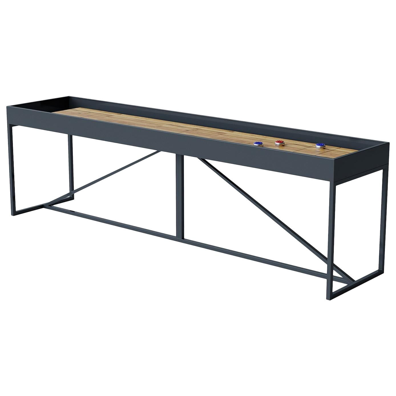 12' Modern "The Break" Shuffleboard Table with Oak Playing Surface & Metal Frame For Sale