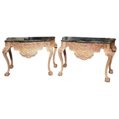 Pair of 18th Century English Ball and Claw Console Tables with Marble Tops