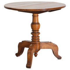 French Louis Philippe Carved Light Walnut Tilt Top Pedestal Table