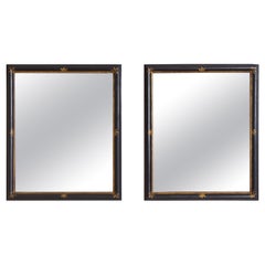 French Pair of Ebonized Mirrors with Stencil Gilt Decoration, 19th Century