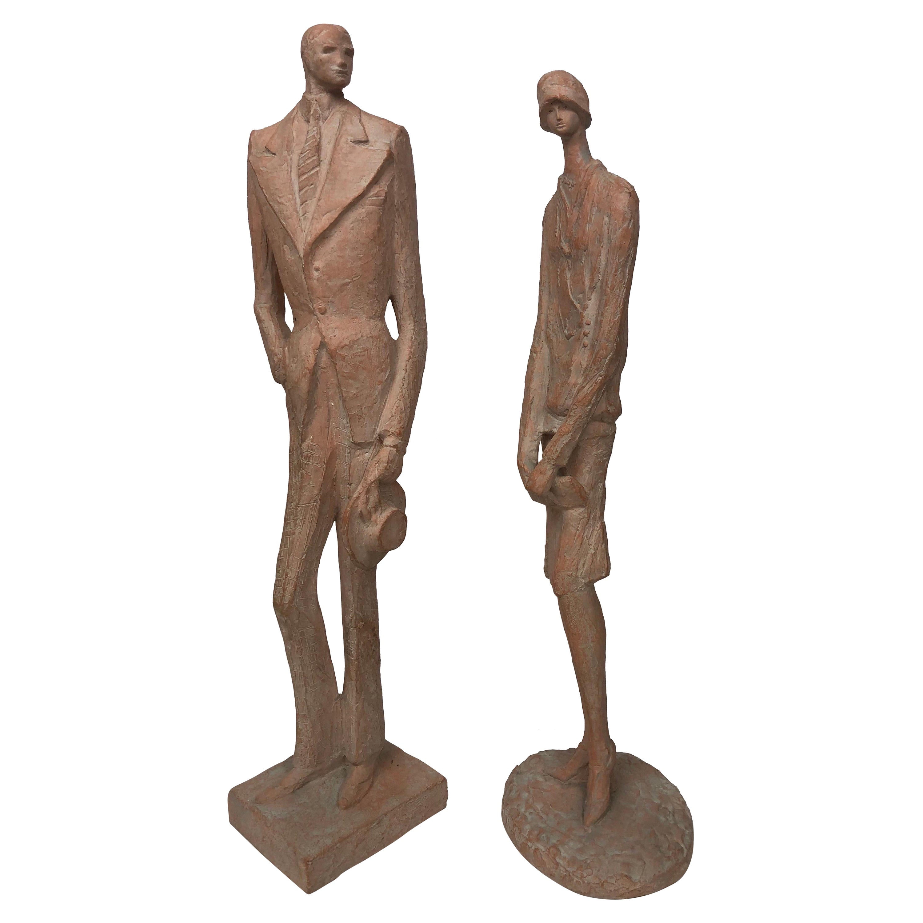 1970’s Austen Productions Inc Cast Resin Couple in 1940’s Stylized Fashion For Sale