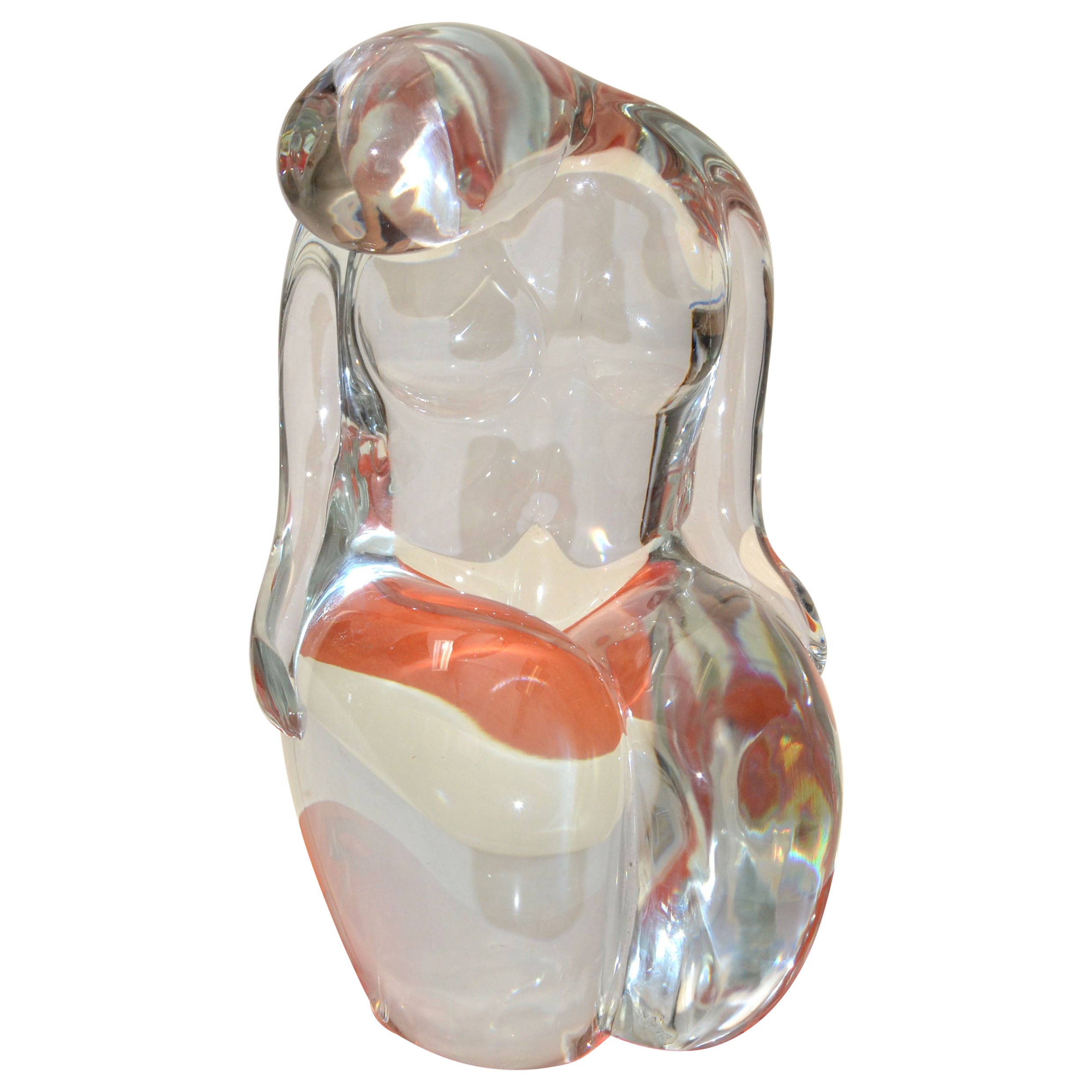 Elio Raffaeli Signed Clear Murano Glass Nude Woman Sculpture Figurine Italy 1980 For Sale