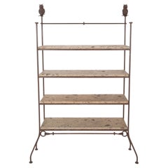 Diego Giacometti Style Wrought Iron and Stone Book Shelves