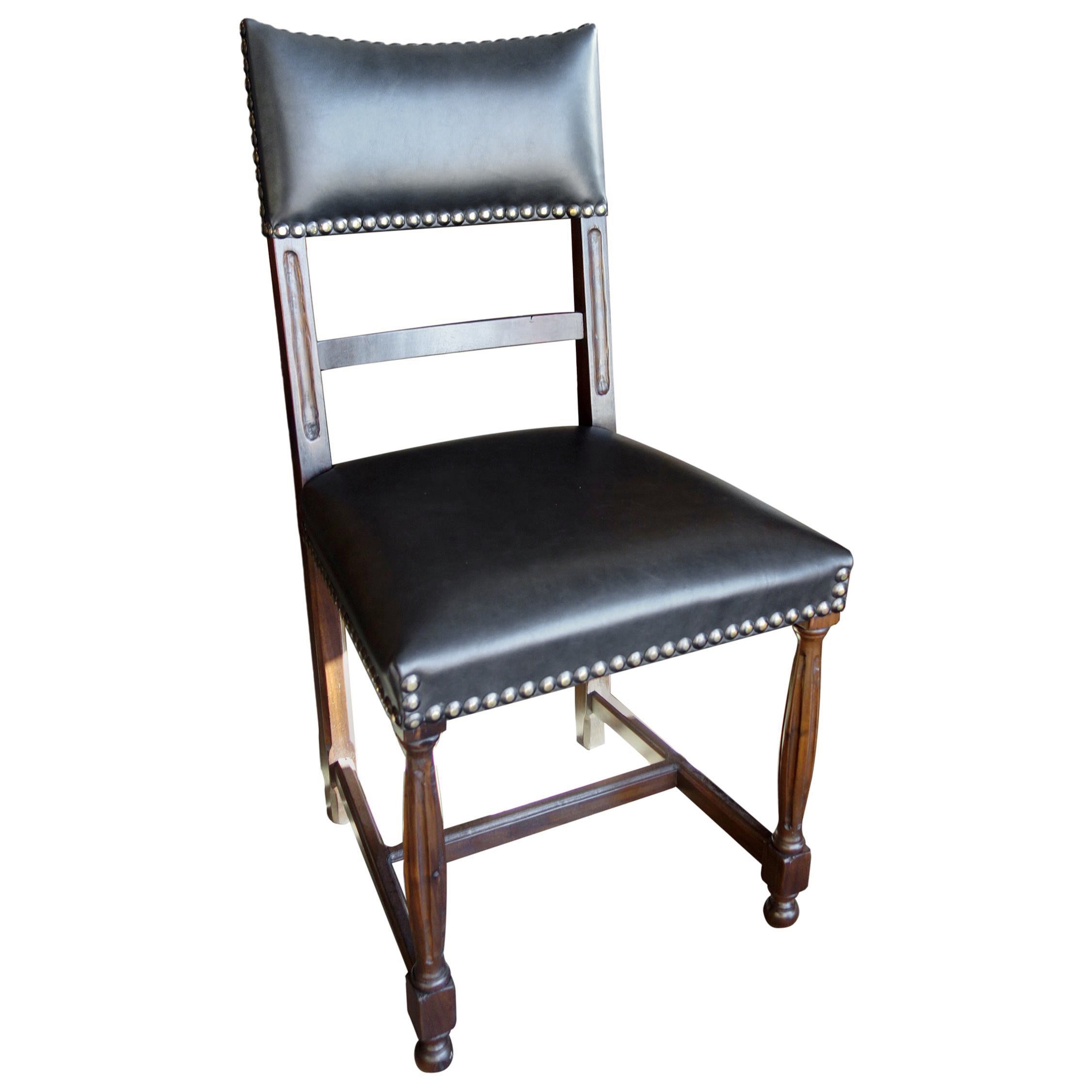 18th Century Style Italian BELLA Carved Solid Walnut Side Chair Leather to order For Sale