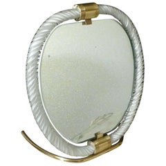 Art Deco Murano Venini Twisted Glass & Brass Vanity Mirror