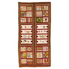 Retro Shiraz Handmade Kilim Multicolor Gallery Wool Rug with Pictorial Design