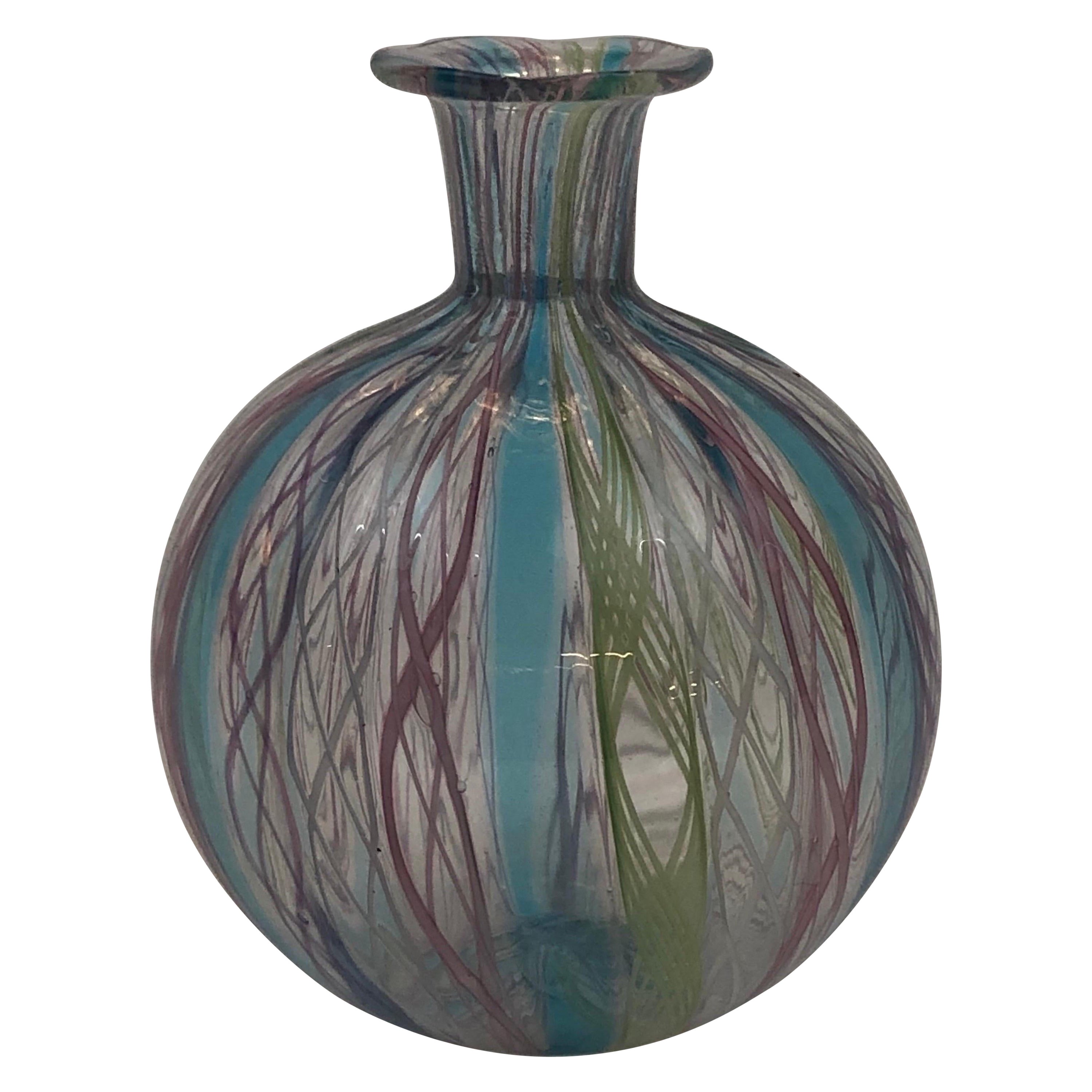 Complicated Miniature Bud Vase by Zanfirico in Lattice and Swirl Fused Glass  For Sale