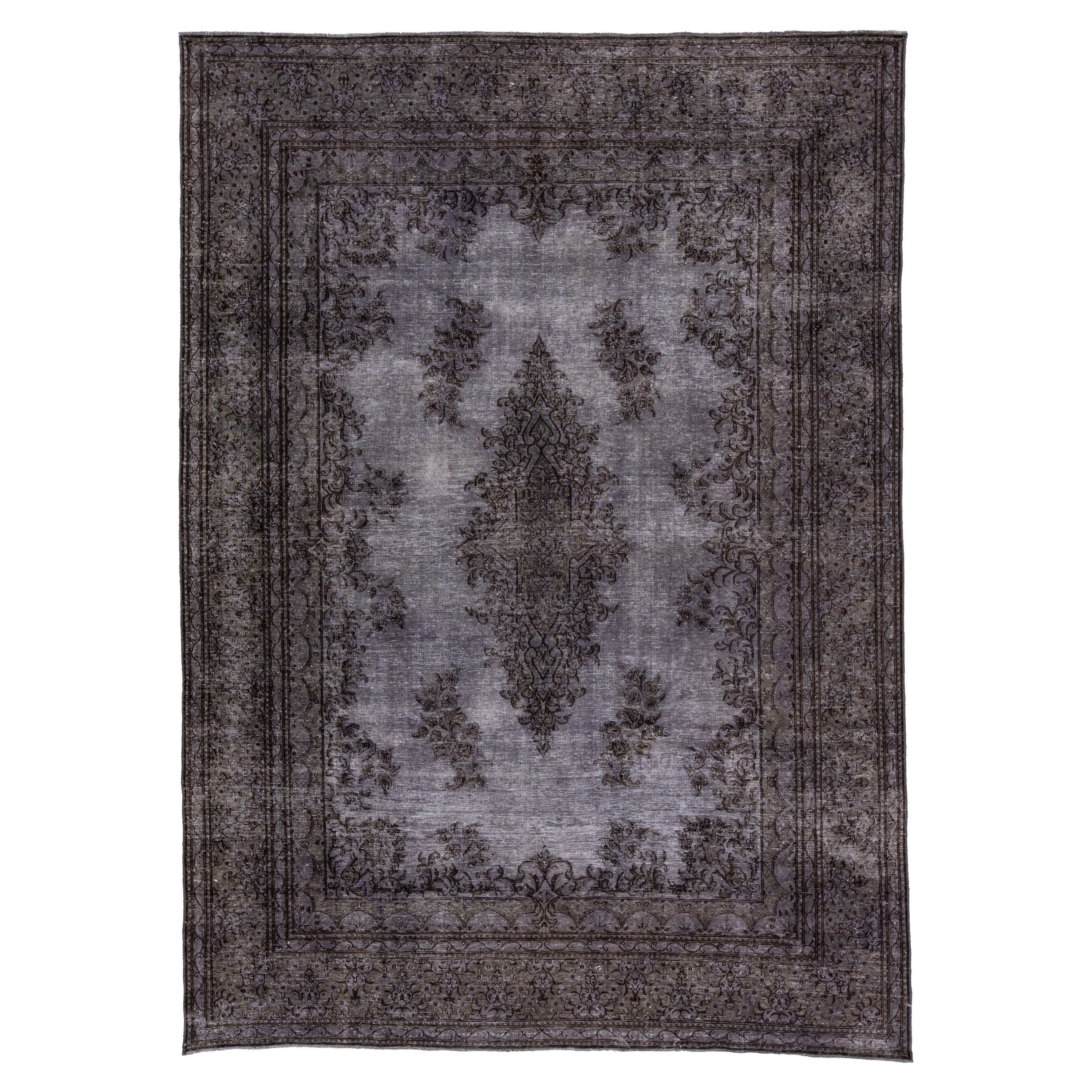 Vintage Persian Overdyed Handmade Medallion Gray Wool Rug For Sale