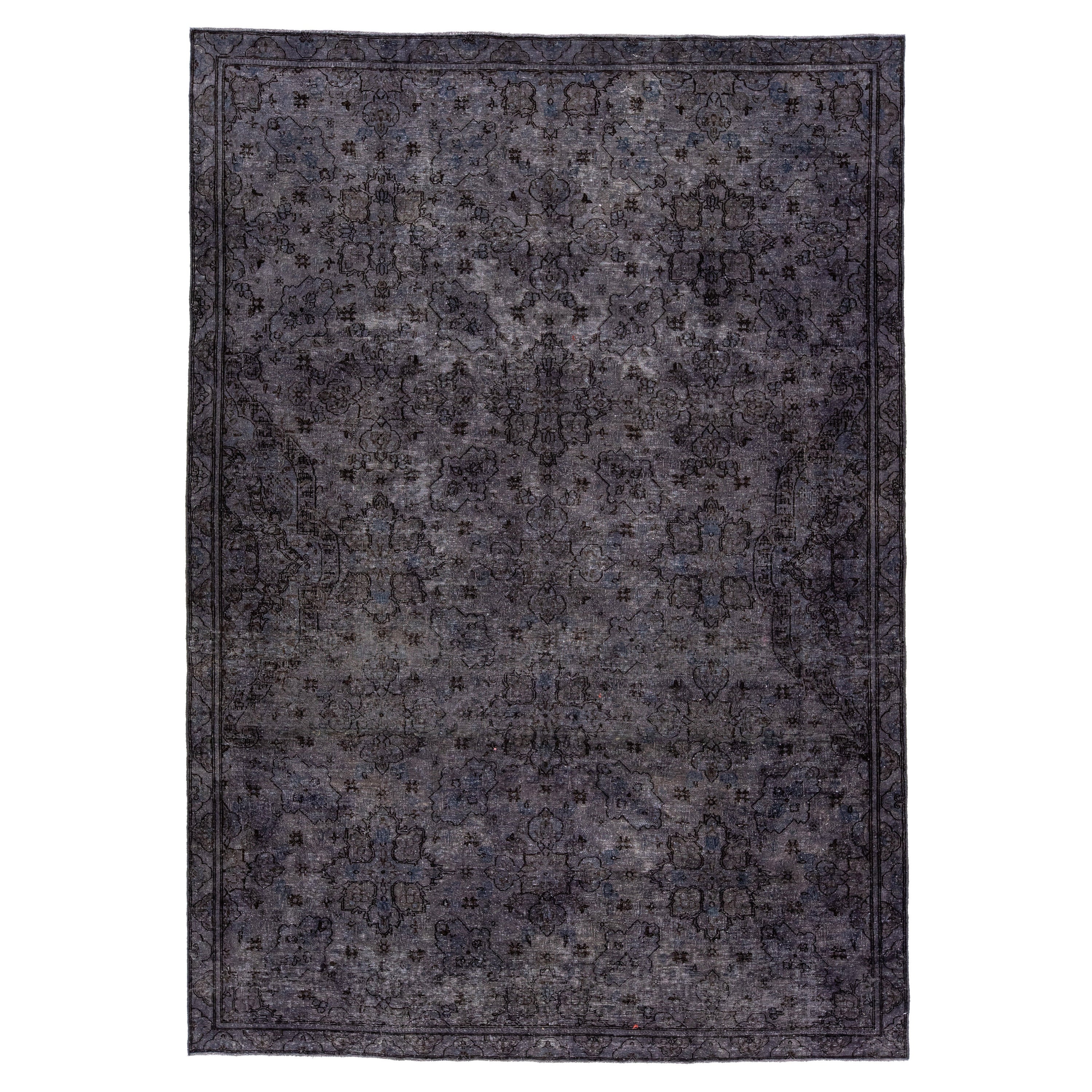 Vintage Persian Overdyed Handmade Floral Gray Wool Rug For Sale