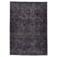Vintage Persian Overdyed Handmade Floral Gray Wool Rug