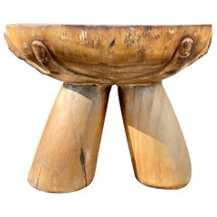 Primitive Handmade Wood Accent Table with Hand Motif