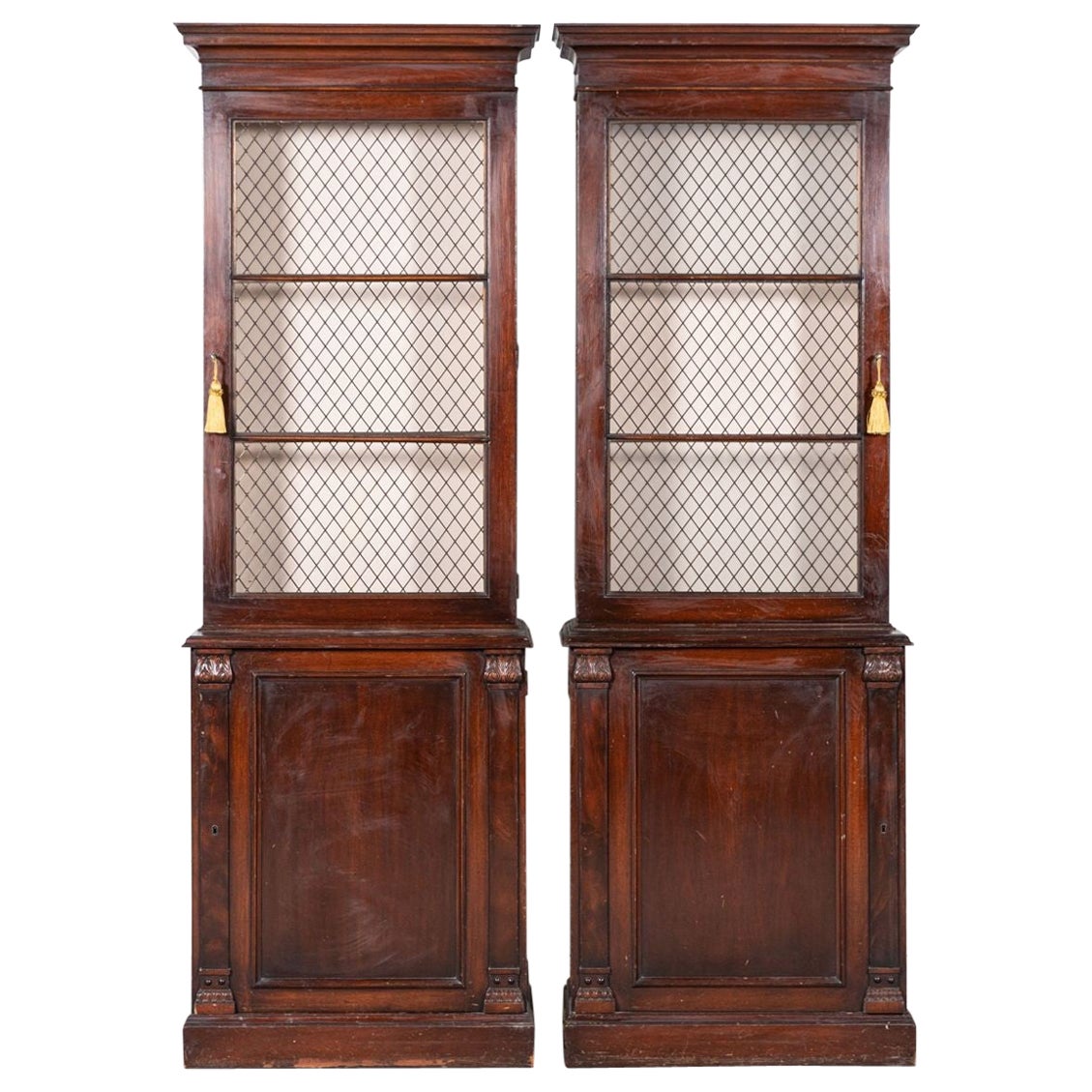 Pair 19thC English Mahogany Glazed Cabinets For Sale