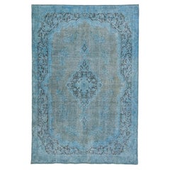 Vintage Persian Overdyed Handmade Medallion Blue Wool Rug