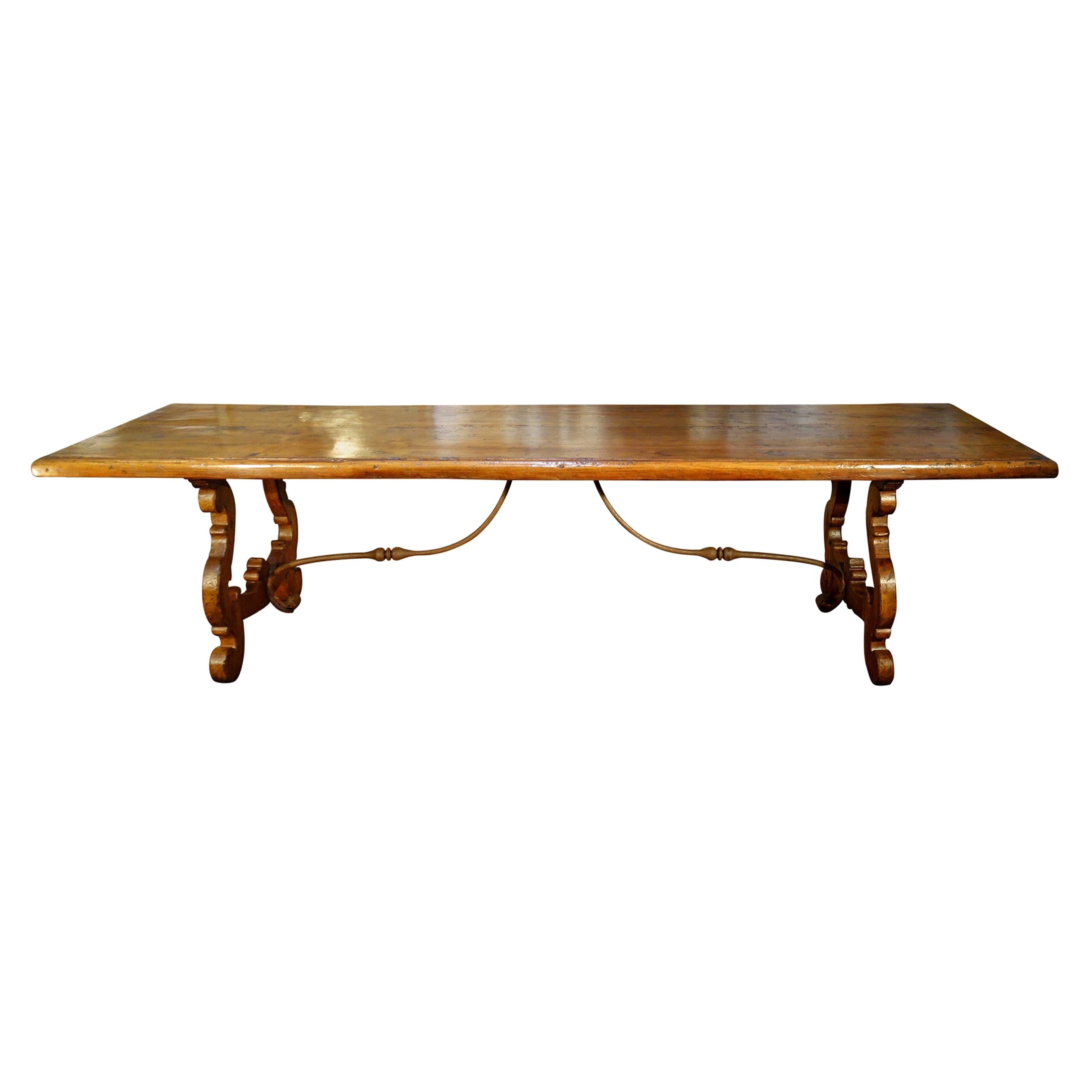 17th C Style Italian LIRA Solid Walnut Refectory Table Forged Iron with options For Sale
