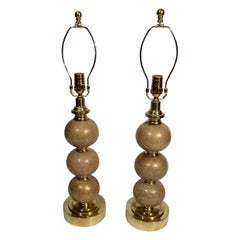 Pair of Mid-Century Modern Paul Hanson Brass & Glass 3 Tier Ball Lamps
